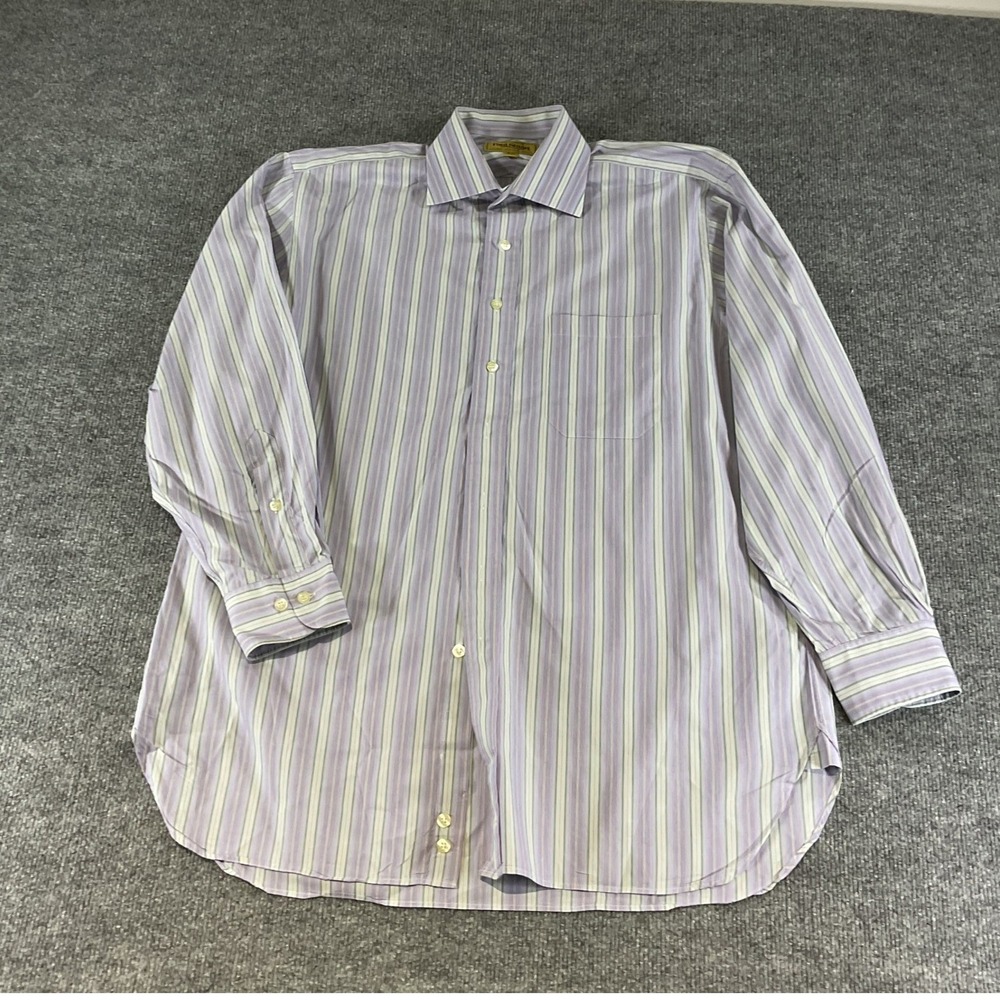 Paul Stuart Mens Dress Shirt 16-33 Purple Stripe Long Sleeve Made in Canada Cott